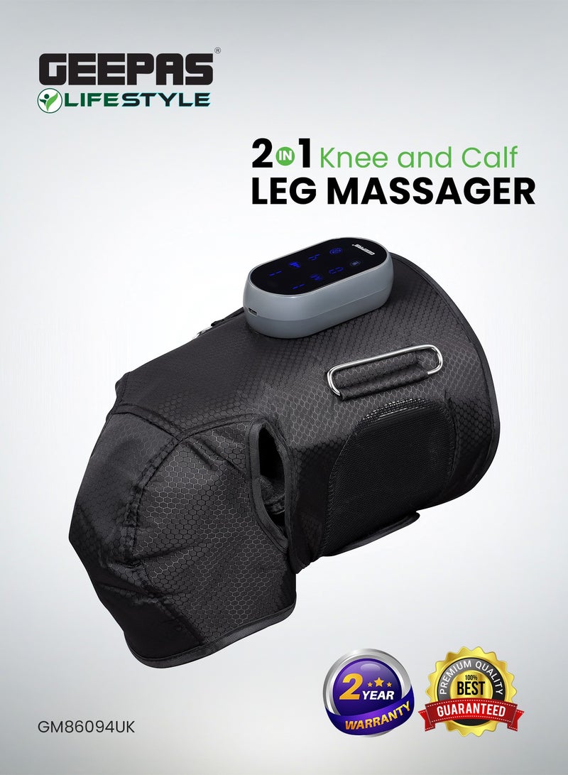 GEEPAS 2-in-1 Knee and Calf Leg Massager| 4 Modes of Vibration Function, LCD Touch Panel, 15 Minutes Timer| Offers Squeezing, Air Compression and Scraping| Ideal for Athletes, Seniors, and Relieves Joint Pain, Fatigue| 2 Years Warranty GM86094UK Black - Image 1